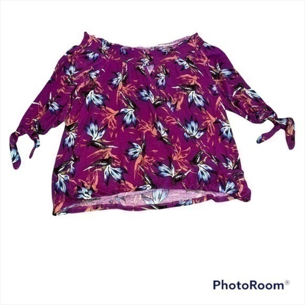 Living doll tropical birds of paradise off the shoulder shirt